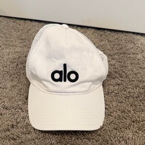 ALO Yoga White Mesh Trucker Hat with Black Logo